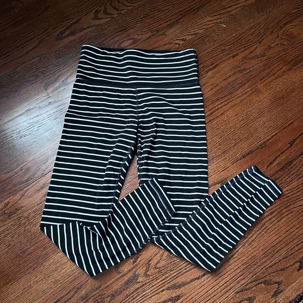Athleta Black & White Striped Salutation Leggings
